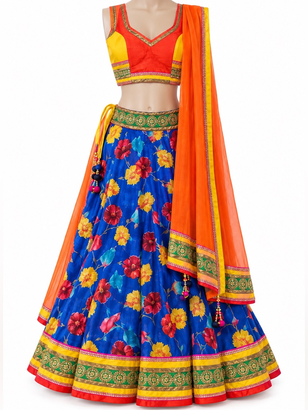 Vibrant Blue Floral Indian Lehenga Set